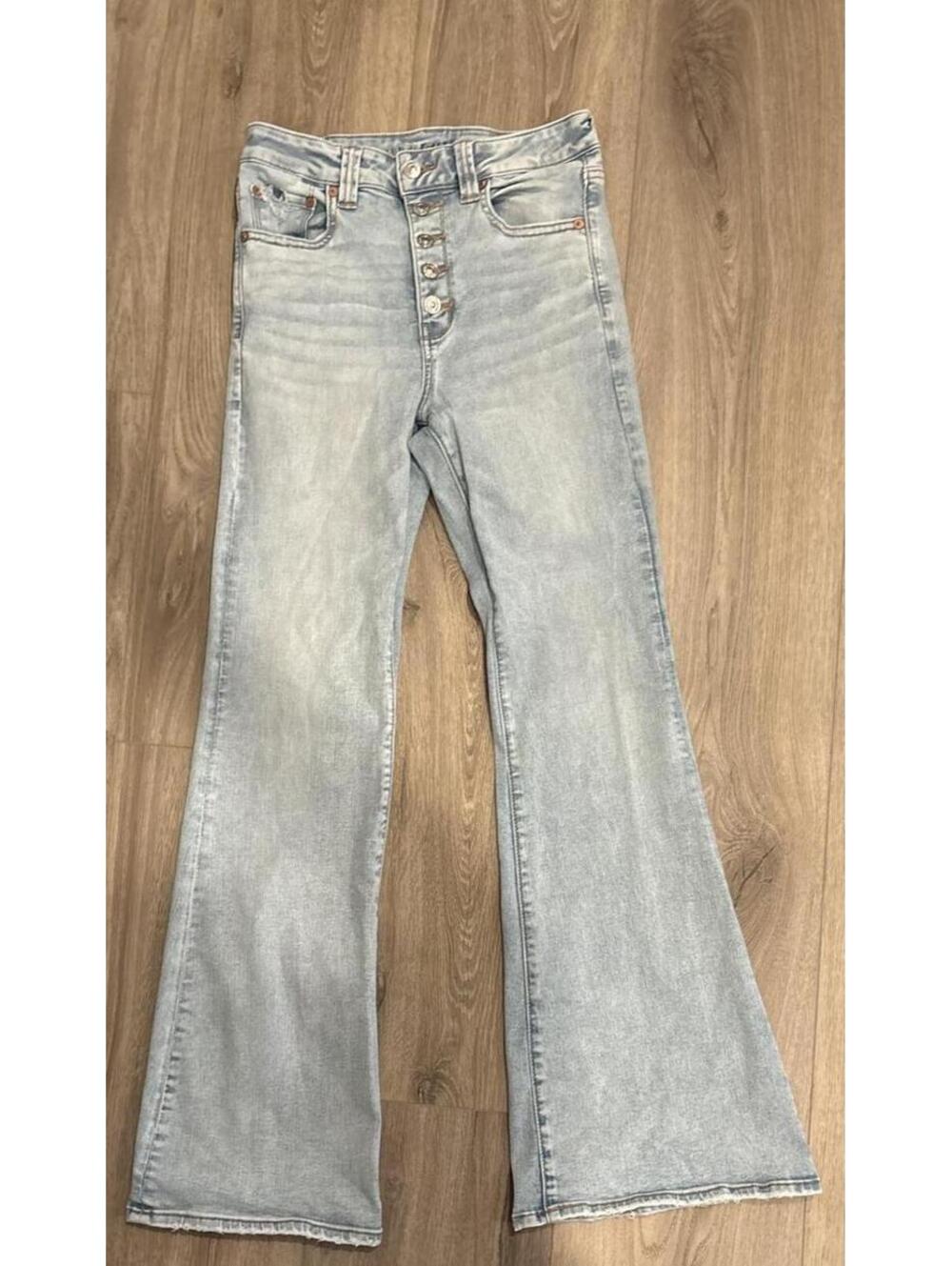 American Eagle Outfitters Super High Rise Flare Distressed Jeans Size 8